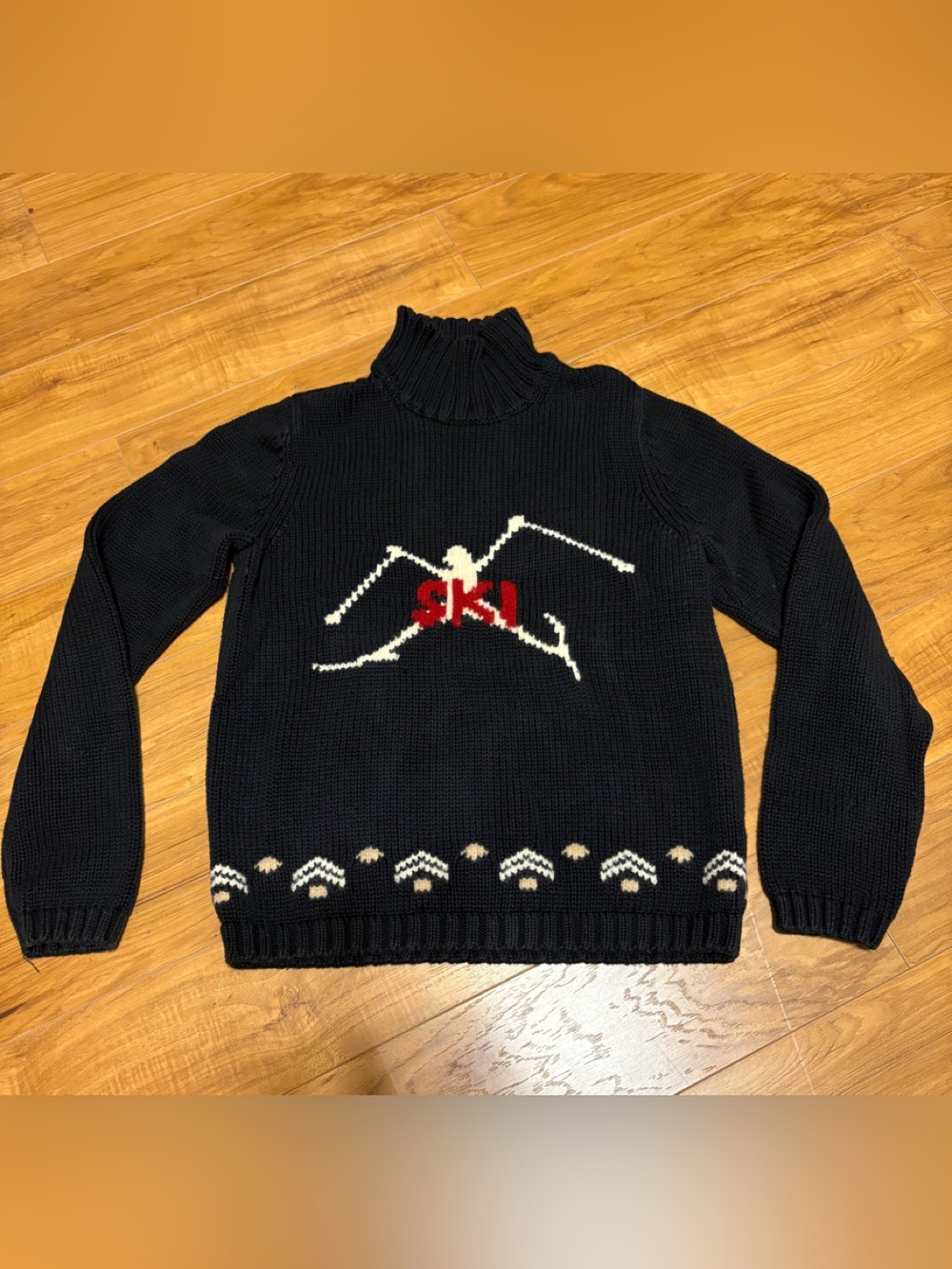 Vintage 1990 Tommy Hilfiger Black Ski Intarsia Turtleneck Sweater - women’s